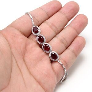 Adjustable Red Stone Bracelet 9258 Sterling Silver with Stunning CZ